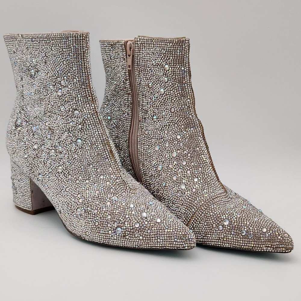 Betsey Johnson Kyla Ankle Booties Women 10 Blue Rhinestone Western Glam SB-KYLA